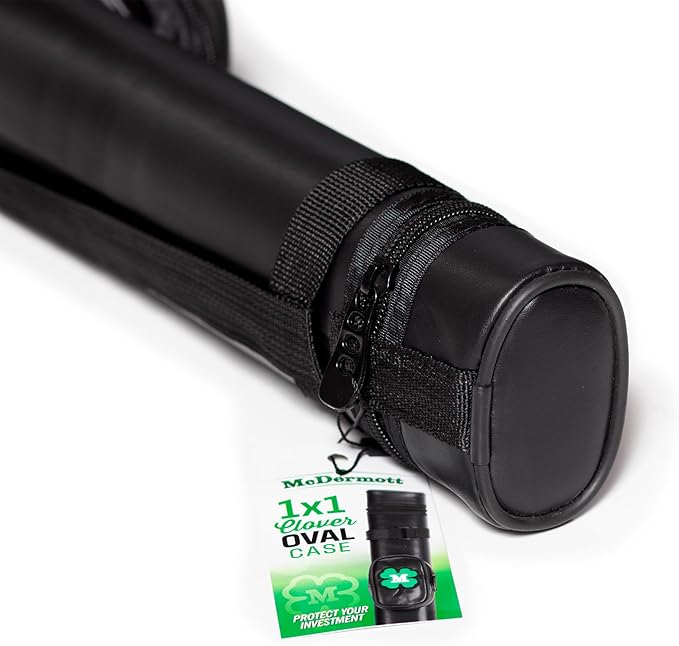 McDermott 1x1 Hard Oval Vinyl Pool/Billiard Cue Case - Black w/Clover
