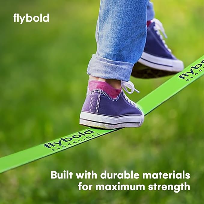 Flybold 57ft Slackline Kit - Slack Lines for Backyard for Kids and Adults with Tree Protectors, Carry Bag and Ratchet - Ninja Slackline Obstacle Course and Balance Rope for Core Strength Training