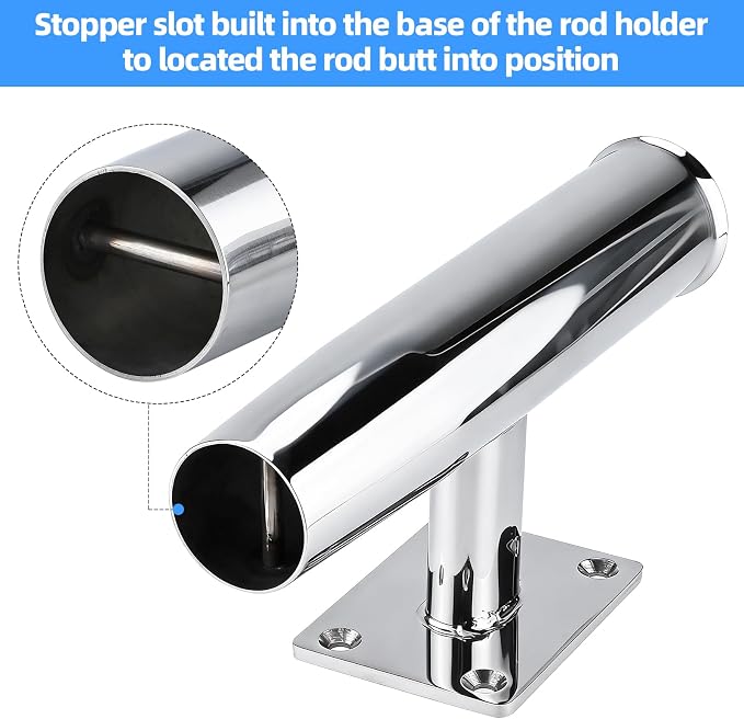 NovelBee 2pcs Tournament Style Stainless Steel Rod Holders for Boat,90 Degree Fishing Rod Holder with The Flat Mount Pad,Wall Mounted Transom Mounted