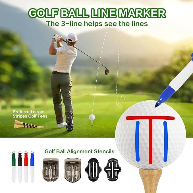 30Pcs Golf Accessories Kit with Towel, Club Brush & Groove Cleaner, Golf Balls, Tees, Score Counter, Ball Line Marker Tool, Divot Repair Tool Color Ball Markers Pen–Golf Gift for Men Golfers