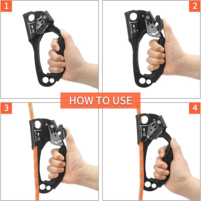 NewDoar UIAA & CE Certified Hand Ascender Rock Climbing Tree Arborist Rappelling Gear Equipment Rope Clamp for 8~13MM Rope