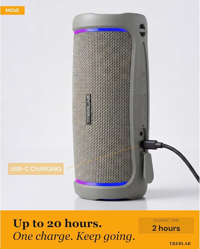 TREBLAB HD77 – Waterproof Bluetooth Speaker, 30W Loud 360° Sound, Deep Bass, IPX7, TWS Pairing, RGB Lights, 20H Battery, Portable Wireless Speaker for Outdoor, Beach, Camping, Party, Travel