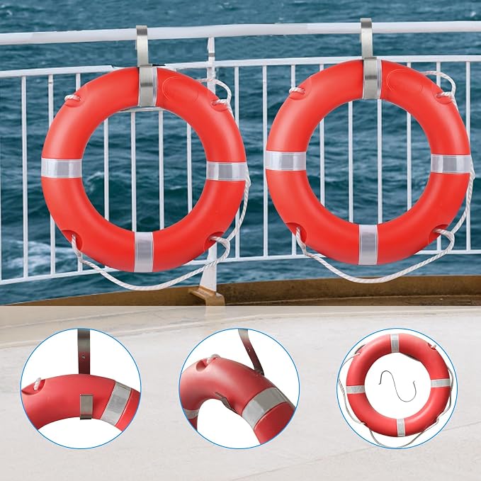 Life Ring 23"/28" Boat Safety Throw Buoy with Reflective Tape & Grab Lines - Orange Life Rings for Boats,Includes Water Floating Saving Rope