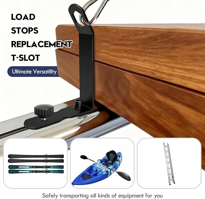Load Stops for T-Slot Cross Bars 4-Pack, Stainless Steel Replacement with Secure Locking Clamps - Compatible with Roof Racks for Kayak, Canoe, Ladder, Ski, Surfboard, Paddleboard, Snowboard