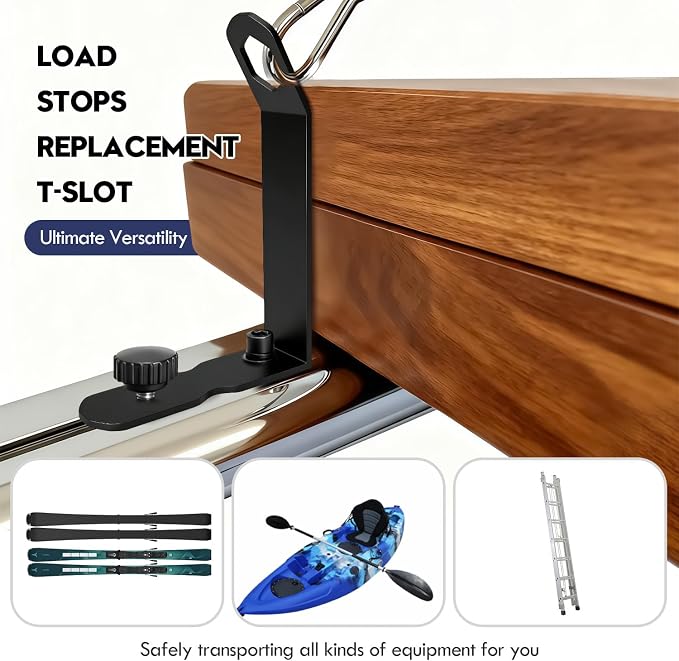 Extended Load Stops for T-Slot Cross Bars 4-Pack, Stainless Steel Replacement with Secure Locking Clamps- Compatible with Roof Racks for Kayak, Canoe, Ladder, Ski, Surfboard, Paddleboard, Snowboard