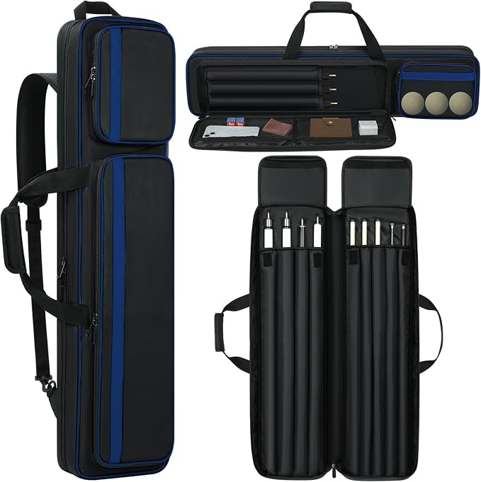 Pool Cue Case 4x5, Pool Cue Carrying Case Soft Padded Billiard Stick Bag with Multi-pocket for 4 Butts and 5 Shafts (1PCS Grey + 1PCS Navy-Blue)