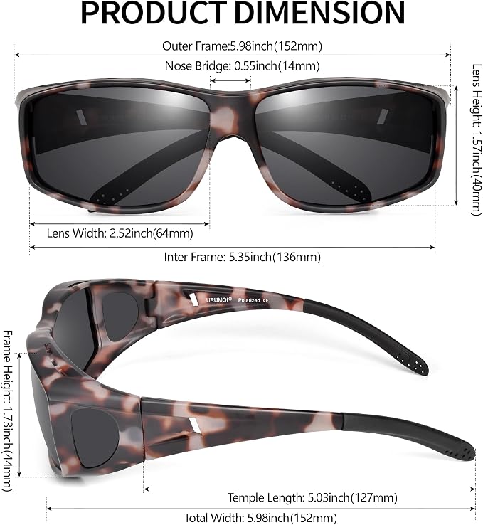 URUMQI Polarized Sunglasses Fit Over Glasses for Men Women, Wraparound Sun Glasses UV400 Protection for Driving Fishing