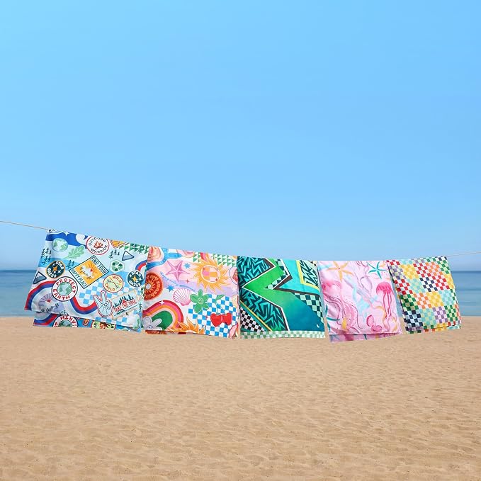 Dock & Bay Kid's Towel - for Beach Use - Quick Dry, Sand Free - Compact, Lightweight - 100% Recycled - Includes Bag - Check Me Out, Medium (130x70cm, 51x28)