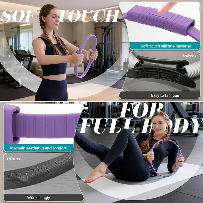 SUBCULTUREPICK Pilates Ring, Silicone Magic Pilates Rings, Lightweight & Durable Flexible Fitness Circle Exercise Equipment for Toning Arms, Thighs,Legs, Core,Yoga & Physical Therapy