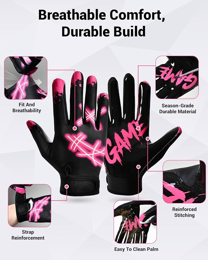 RIGWARL Football Gloves Adult Men, Youth Kids Football Gloves with Super Sticky Grip, Receiver Glove Adult Youth Kids Best Gift for Father‘s Day