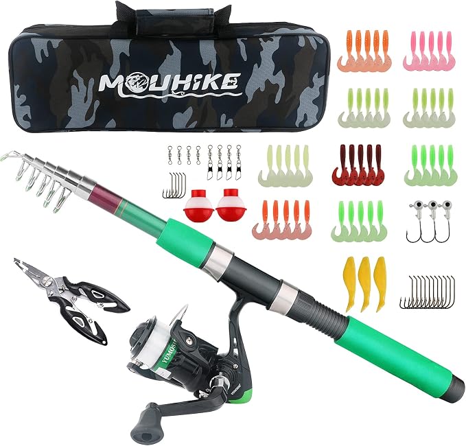 Fishing Rod Reel Full Kit Portable Travel Spinning Pole Reel Lure Carry Bag | Beginner Telescopic Fishing Rod Set 5.58FT/6.89FT Ultralight Pole Accessories Kit for Youth Adults Saltwater Freshwater