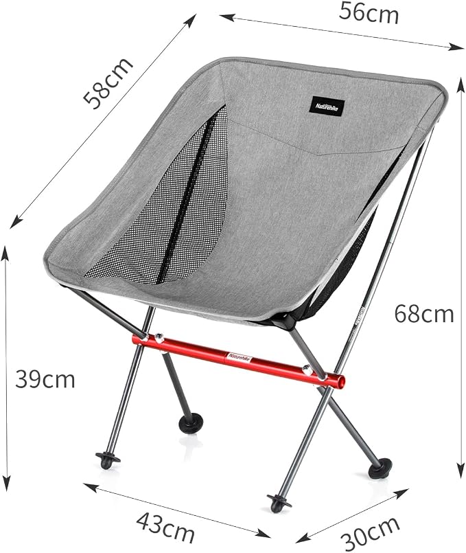 Naturehike Camping Chair, Foldable with Storage Bag, Outdoor Portable Chair for Adults, Lightweight, Supports 330lbs, Backpacking Chair for Fishing, Hiking, Beach, Lawn