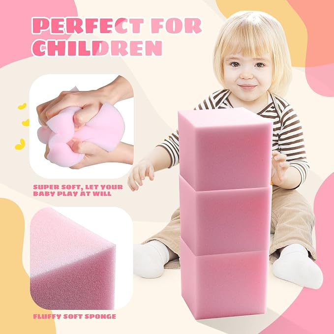 Foam Pit Cubes, 24 PCS 5 Inches Gymnastics Foam Blocks Trampoline Blocks, Multi-Sport Protective Padding for Freerunning, Trampoline, Parkour, Skate Parks & BMX - Pink
