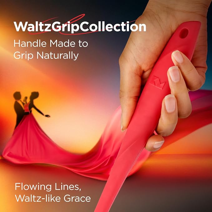 Kitchen Mama WaltzGrip Platinum Silicone Jar and Can Spatula Set: Heat-Resistant, Dishwasher Safe, Ergonomic Grip, Perfect for Mixing and Scraping, Nonstick Cookware (Red)