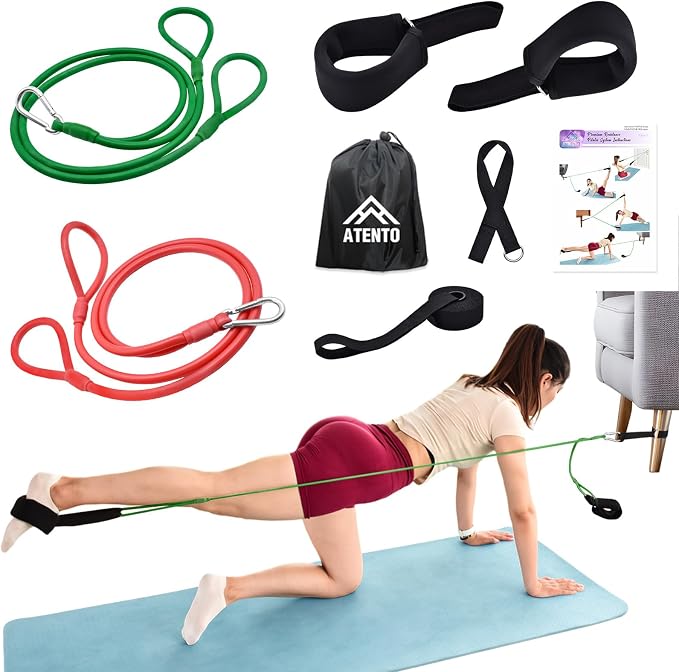 ATENTO Resistance Pilates System Reformer Style Pilates Lightweight Portable Pilates for Home Gym, 2 Pcs Resistance Bands,1 Door Anchor,1 Exercise Straps,1 Handle Straps