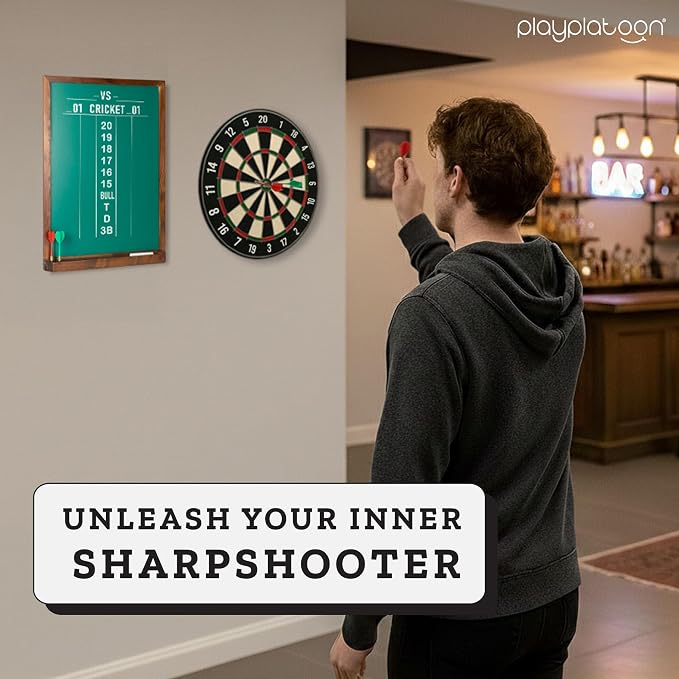 Play Platoon Dart Scoreboard & Darts Holder Wall Mount - Wood Score Board, Professional Darts Accessories, Dart Holder