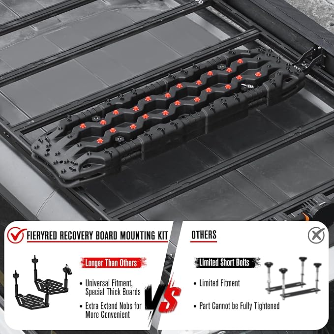 FieryRed Recovery Traction Board Mounting Kit, Universal Roof Rack Fit with Quick-Release Knobs & Anti-Theft Padlock, for Rooftop Platform (Only for 2 Boards)