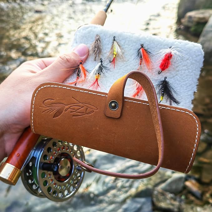 Fly Boxes for Fly Fishing Leather Wallet Tackle Box Flies Streamer Dry Fly Box Display Case Gifts for Men, Women (Fly Wallet)