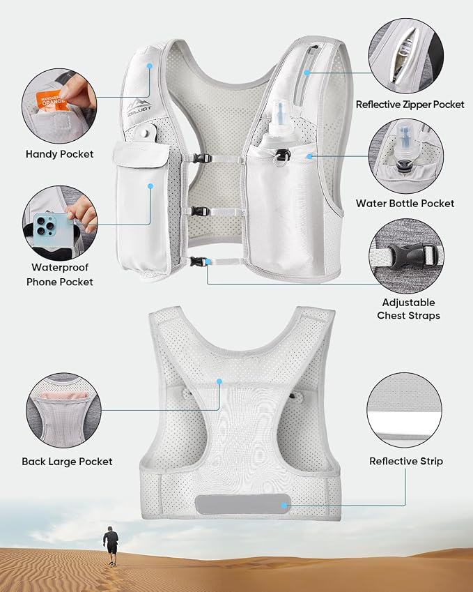 Zelvot Running Vest for Women Men, Adjustable Running Phone Holder Vest, USA Original Patent, Running Hydration Vest with 500ml Soft Flask, Reflective Running Backpack for Hiking Cycling