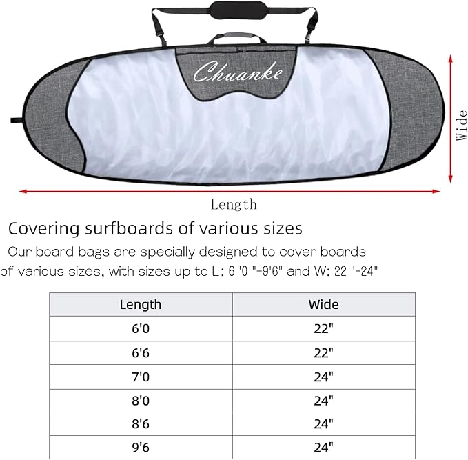 Surfboard Bag Outdoor Waterproof and Sun Protection Surfboard Carrying Bags with Fin Slot for 6'0, 6'6, 7'0, 8'0, 8'6, 9'6 Longboard Storage and Travel