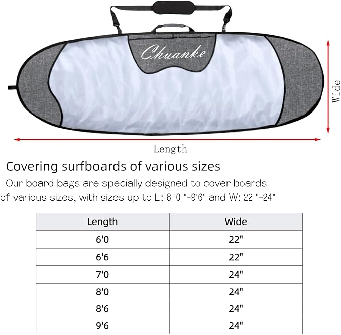 Surfboard Bag Outdoor Waterproof and Sun Protection Surfboard Carrying Bags with Fin Slot for 6'0, 6'6, 7'0, 8'0, 8'6, 9'6 Longboard Storage and Travel