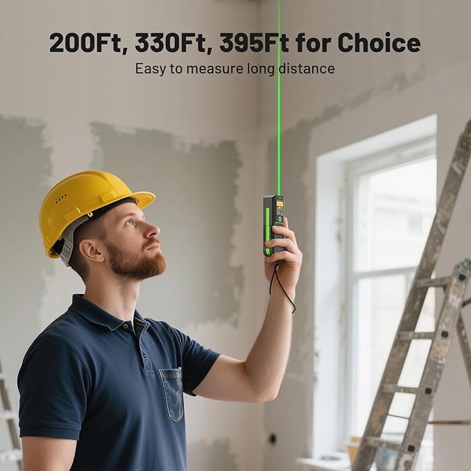 Huepar 330Ft Green Laser Measuring Tool with APP Control, 5 Years Warranty, Rechargeable Bluetooth Distance Meter, ±1/16" High Accuracy, Angle Sensor, Multiple Modes, IP54, for Home & Construction