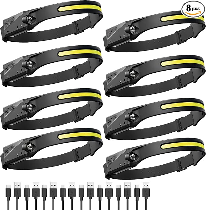 Headlamp Rechargeable 8 Pack, LED Headlight Flashlight Super Bright with 230° Wide Beam, 5 Modes Waterproof Head Lamp for Outdoor Hiking Running Camping