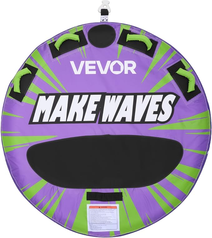 VEVOR Towable Tubes for Boating, 1-4 Riders Inflatable Boat Tubes & Towables, 340-680 lbs Capacity, Multiple Sizes with Full Nylon Cover, Padded/EVA Handles, Fins & Safety Valve (Multi-Option)