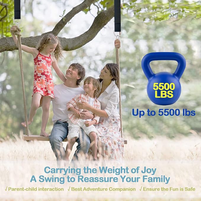 Tree Swing Straps Hanging Kit 4FT/8FT/15FT/20FT/25FT, Extra Long Tree Swing Straps Holds 5500 lbs with Lock Carabiners & Tree Protectors, Safer for All Swing & Hammock (20FT)