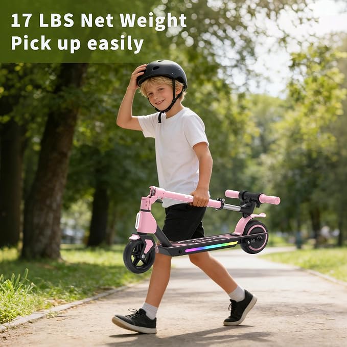 SIMATE Electric Scooter for Kids Ages 6-14, 3 Adjustable Heights 34"/37"/39", LED Display & Colorful Lights, Foldable Kids Electric Scooter, 8.7 MPH Safe Speed, Gifts for Boys Girls