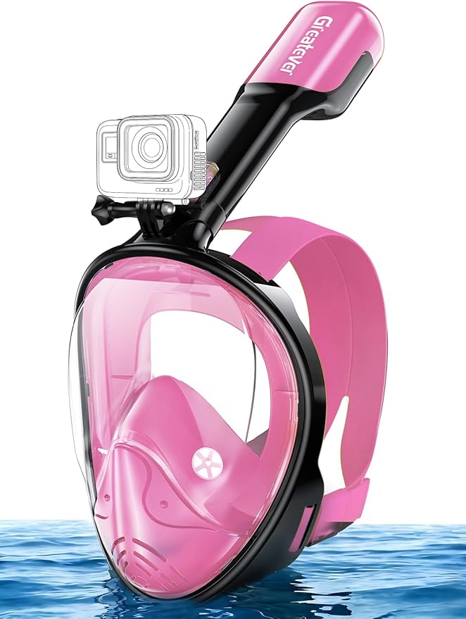 Greatever Full Face Snorkel Mask, Snorkeling Gear for Adults with Latest Dry Top Breathing System and Detachable Camera Mount, Foldable Snorkel Mask Adult, Snorkels Anti-Fog & Anti-Leak