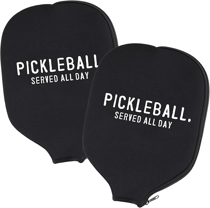 Needzo - Funny Pickleball Paddle Covers, Black Neoprene Sleeve Case, Gifts for Pickle Ball Players, 12 x 9 Inches (Pack of 2)