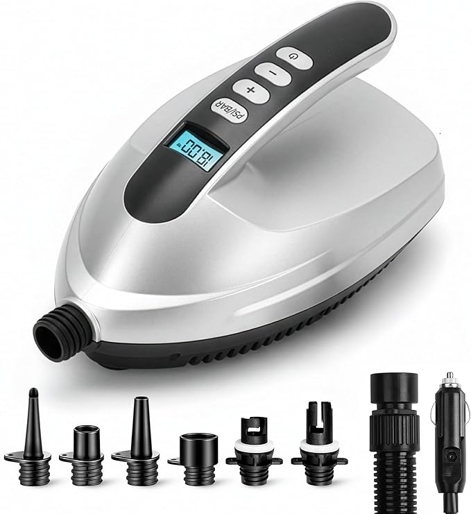 Paddle Board Electric Pump - Portable 16 PSI SUP Pump for Super Fast Inflation, Auto-Off, LCD Display and 12V Car Connector - SUP Inflator for Paddle Boards, Boats & Inflatables