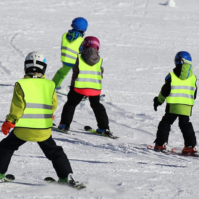 Unittype 20 Pcs Kids Reflective Safety Vest High Visibility Children Neon Vest with Zipper Construction Traffic Vest with Reflective Strips for Kids Aged 3-10, Cycling, Running, Green