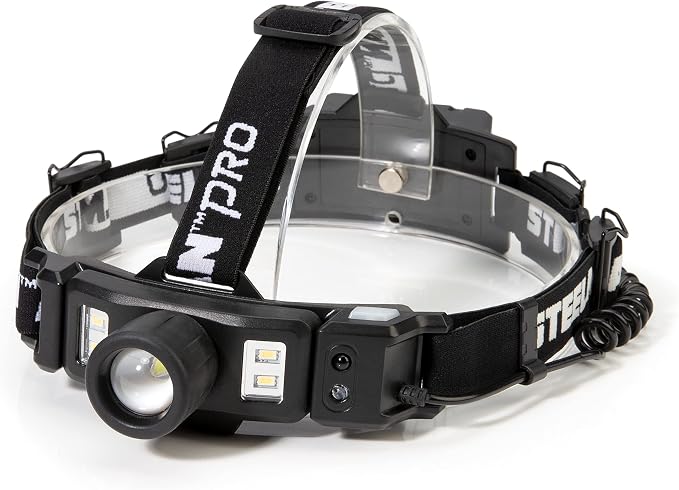 Steelman Pro Rechargeable Focusing Spotlight Headlamp, Motion-Sensing, Rear Safety Light, Pivoting Head, Up to 260 Lumens of Brightness