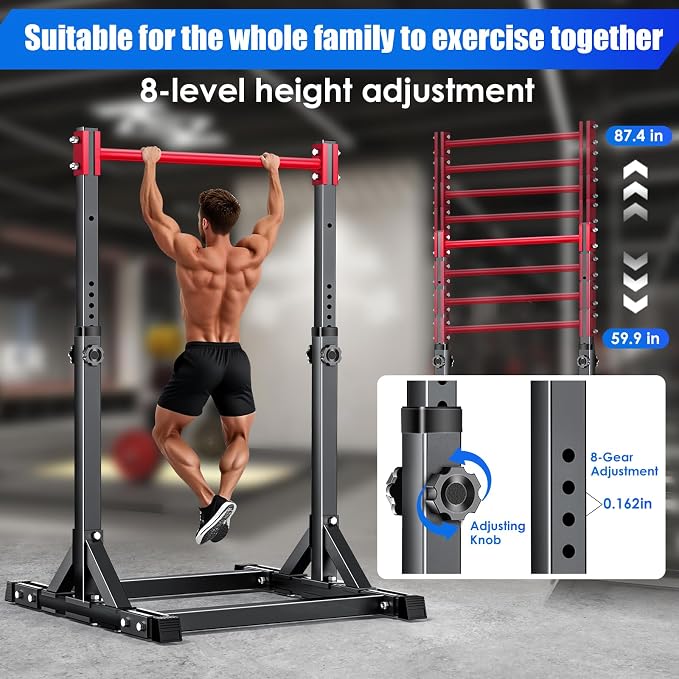 AFFLUENT Pull Up Bar Stand Free Standing Pull Up Bar Station 8 Adjustable Heights Power Tower for Home Gym Workout 330lbs Capacity