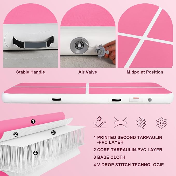 Inflatable Gymnastics Mat 10ft/13ft/16ft/20ft/ Air Tumbling Track Mats 4/8 inches Thick for Home Use/Training/Cheerleading/Yoga/Water with Pump