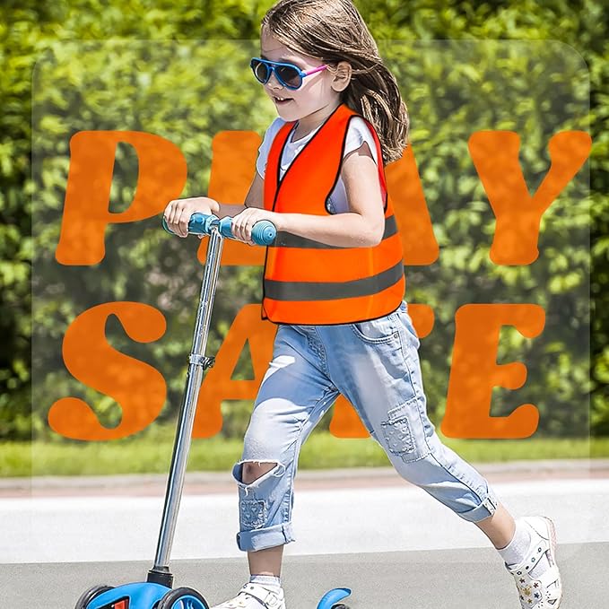 Zhanmai 20 Pcs Kids Safety Vest Bulk High Visibility Reflective Construction Vest with Strips Neon for Traffic Child Outdoor (Orange)