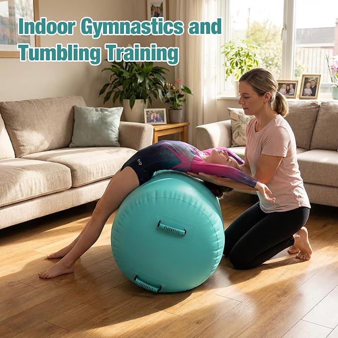 Gymnastics Air Roller Air Barrel Inflatable Tumbling Mat, Tumble Track Backhandspring Mat Gymnastic Equipment with Pump for Yoga Training Cheerleading Home Use