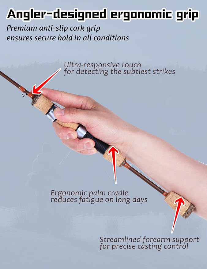 LITTMA Trout&PANFISH Ultralight Fishing Rod 2 PCS – Trout, Crappie, Panfish Micro Spinning Rods – Brown Carbon Fiber Blank, Cork Handle – 5’6”/6’/6’6”/7’