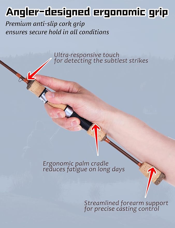 LITTMA Trout&PANFISH Ultralight Fishing Rod 2 PCS – Trout, Crappie, Panfish Micro Spinning Rods – Brown Carbon Fiber Blank, Cork Handle – 5’6”/6’/6’6”/7’