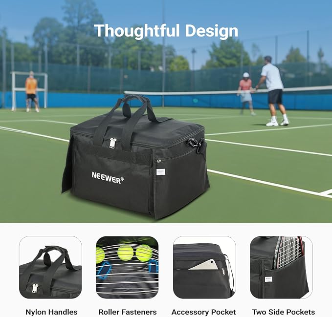 NEEWER Tennis Ball Hopper, Pickleball Retriever Collector Basket Cart Holder Tennis Court Equipment Accessory for Training Teaching