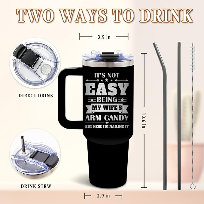 DUUV Birthday Gifts for Husband from Wife, Best Husband Ever Tumbler with Handle 40 Oz Stainless Steel Insulated, Christmas Thanksgiving Wedding Anniversary Appreciation Gifts for Husbands, 1PCS