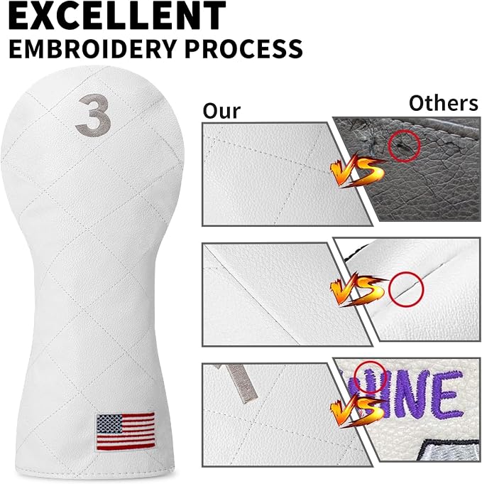 Golf Club Covers for Driver, Fairway, Hybrids - 3 Options - Golf Driver Headcover/Golf Fairway Wood Head Cover/Hybrid Headcover for Men/Women Golfer