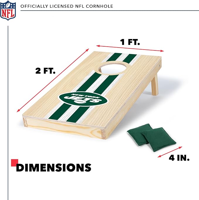 NFL Football Portable Size 1' x 2' Solid Wood Cornhole Set with Direct Print HD Team Graphics – Travel Size