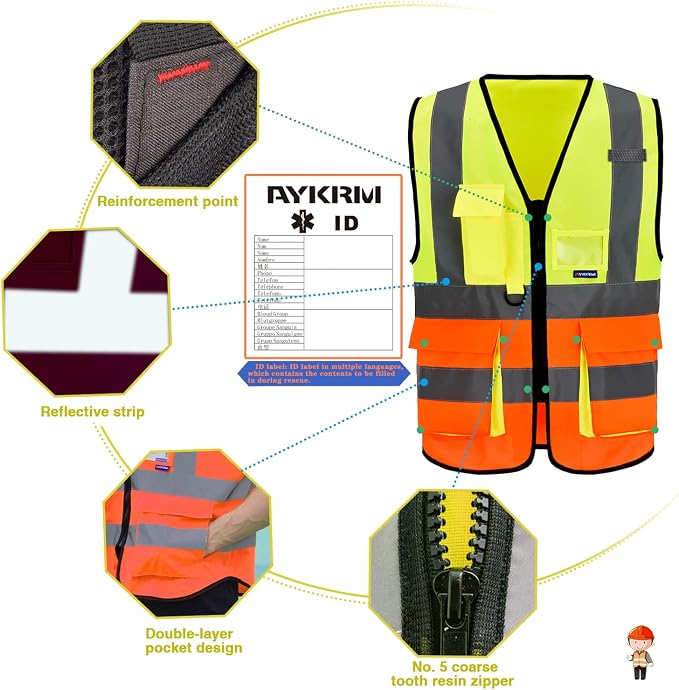 A-SAFETY construction vest women orange and yellow
