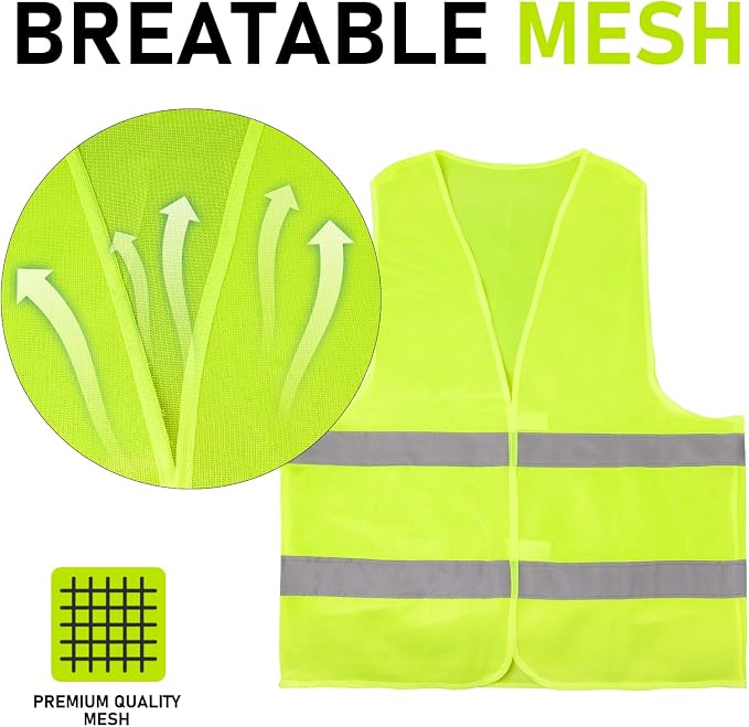 40 Pack Safety Vests Bulk,Yellow Reflective High Visibility Construction Vest for Men and Women,Hi Vis Silver Strip Mesh Work Vest for Cycling Runner Neon