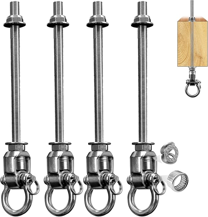 4 Heavy Duty Swing Hangers 360° Bearing Stainless Steel Swing Hooks 1000LBS Capacity Playground Sandbag Hammock Chair Porch Swing
