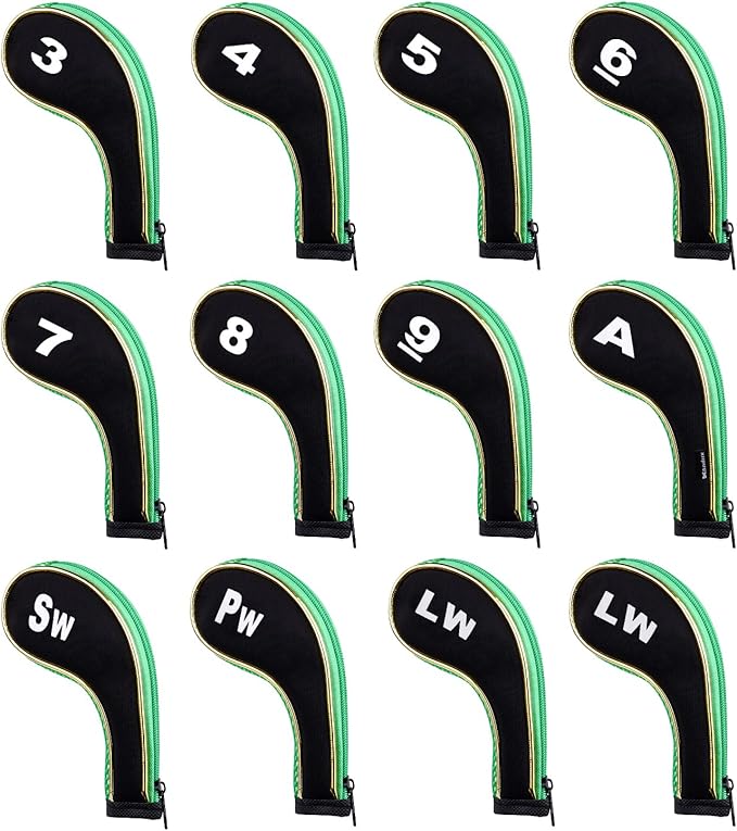 Andux Gold Golf Iron Club Head Covers No. on Both Sides Long Neck with Zipper 12pcs/Set