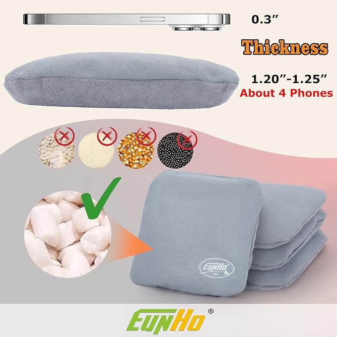 EunHo Regulation Cornhole Bags Set of 8 - Dual Sided Slick and Stick Cornhole Bean Bags for Tossing Game Professional All Weather Pro Corn Hole Bags with Tote Bag